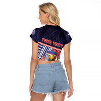 Personalized American Samoa Raglan Cropped T Shirt Bald Eagle With Polynesian Pattern - Polynesian Pride