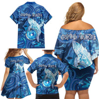 Personalised Northern Mariana Islands Family Matching Off Shoulder Short Dress and Hawaiian Shirt Galaxy Polynesian Shark Tattoo DT05 - Polynesian Pride