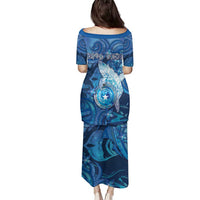 Personalised Northern Mariana Islands Family Matching Puletasi and Hawaiian Shirt Galaxy Polynesian Shark Tattoo DT05 - Polynesian Pride
