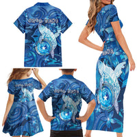 Personalised Northern Mariana Islands Family Matching Short Sleeve Bodycon Dress and Hawaiian Shirt Galaxy Polynesian Shark Tattoo DT05 - Polynesian Pride