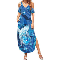 Personalised Northern Mariana Islands Family Matching Summer Maxi Dress and Hawaiian Shirt Galaxy Polynesian Shark Tattoo DT05 Mom's Dress Blue - Polynesian Pride