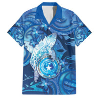 Personalised Northern Mariana Islands Family Matching Tank Maxi Dress and Hawaiian Shirt Galaxy Polynesian Shark Tattoo DT05 Dad's Shirt - Short Sleeve Blue - Polynesian Pride