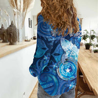 Personalised Northern Mariana Islands Women Casual Shirt Galaxy Polynesian Shark Tattoo - Polynesian Pride