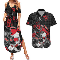 Personalised Hawaiian And Japanese Couples Matching Summer Maxi Dress and Hawaiian Shirt Aloha Koi Fish Palaka Patterns DT05 Black - Polynesian Pride