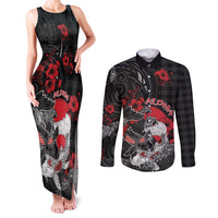 Personalised Hawaiian And Japanese Couples Matching Tank Maxi Dress and Long Sleeve Button Shirt Aloha Koi Fish Palaka Patterns - Polynesian Pride