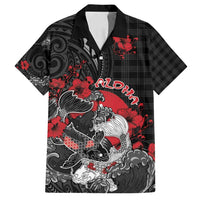Personalised Hawaiian And Japanese Family Matching Off Shoulder Short Dress and Hawaiian Shirt Aloha Koi Fish Palaka Patterns DT05 Dad's Shirt - Short Sleeve Black - Polynesian Pride