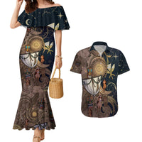 Hawaii Makahiki Couples Matching Mermaid Dress and Hawaiian Shirt Polynesian Sky And Earth DT05 Gold - Polynesian Pride