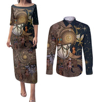 Hawaii Makahiki Couples Matching Puletasi and Long Sleeve Button Shirt Polynesian Sky And Earth - Polynesian Pride