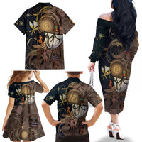 Hawaii Makahiki Family Matching Off The Shoulder Long Sleeve Dress and Hawaiian Shirt Polynesian Sky And Earth DT05 - Polynesian Pride