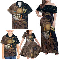 Hawaii Makahiki Family Matching Off Shoulder Maxi Dress and Hawaiian Shirt Polynesian Sky And Earth DT05 - Polynesian Pride