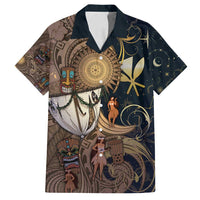 Hawaii Makahiki Family Matching Off Shoulder Short Dress and Hawaiian Shirt Polynesian Sky And Earth DT05 Dad's Shirt - Short Sleeve Gold - Polynesian Pride