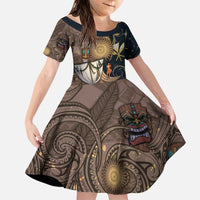 Hawaii Makahiki Family Matching Puletasi and Hawaiian Shirt Polynesian Sky And Earth DT05 Daughter's Dress Gold - Polynesian Pride