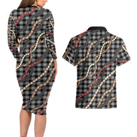 Hawaii Palaka Niihau Shell Lei Couples Matching Long Sleeve Bodycon Dress and Hawaiian Shirt Tropical Island Plaid Patterns DT05 - Polynesian Pride