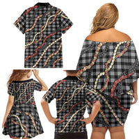 Hawaii Palaka Niihau Shell Lei Family Matching Off Shoulder Short Dress and Hawaiian Shirt Tropical Island Plaid Patterns DT05 - Polynesian Pride