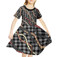 Hawaii Palaka Niihau Shell Lei Kid Short Sleeve Dress Tropical Island Plaid Patterns