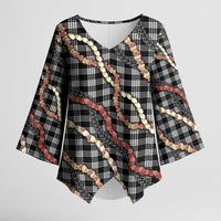 Hawaii Palaka Niihau Shell Lei Kimono Sleeve Blouse Tropical Island Plaid Patterns