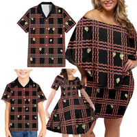 Hawaii Palaka Kahelelani Shell Lei Costume Family Matching Off Shoulder Short Dress and Hawaiian Shirt Plaid Patterns DT05 - Polynesian Pride