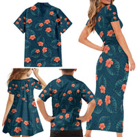 Hawaii Monstera Family Matching Short Sleeve Bodycon Dress and Hawaiian Shirt Hibiscus Flowers Simple Style DT05 - Polynesian Pride