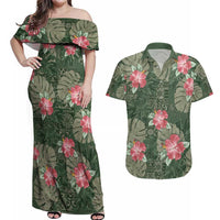 Hawaii Couples Matching Off Shoulder Maxi Dress and Hawaiian Shirt Green Polynesian Monstera Patterns - Polynesian Pride