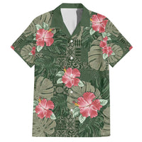 Hawaii Family Matching Long Sleeve Bodycon Dress and Hawaiian Shirt Green Polynesian Monstera Patterns DT05 Dad's Shirt - Short Sleeve Green - Polynesian Pride