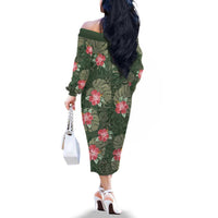 Hawaii Family Matching Off The Shoulder Long Sleeve Dress and Hawaiian Shirt Green Polynesian Monstera Patterns DT05 - Polynesian Pride