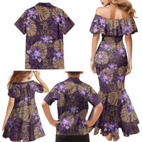 Hawaii Family Matching Mermaid Dress and Hawaiian Shirt Purple Polynesian Monstera Patterns DT05 - Polynesian Pride