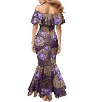 Hawaii Family Matching Mermaid Dress and Hawaiian Shirt Purple Polynesian Monstera Patterns DT05 - Polynesian Pride