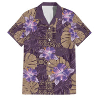 Hawaii Family Matching Off The Shoulder Long Sleeve Dress and Hawaiian Shirt Purple Polynesian Monstera Patterns DT05 Dad's Shirt - Short Sleeve Purple - Polynesian Pride