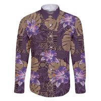 Hawaii Family Matching Off The Shoulder Long Sleeve Dress and Hawaiian Shirt Purple Polynesian Monstera Patterns DT05 Dad's Shirt - Long Sleeve Purple - Polynesian Pride