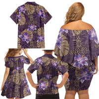 Hawaii Family Matching Off Shoulder Short Dress and Hawaiian Shirt Purple Polynesian Monstera Patterns DT05 - Polynesian Pride