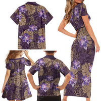 Hawaii Family Matching Short Sleeve Bodycon Dress and Hawaiian Shirt Purple Polynesian Monstera Patterns DT05 - Polynesian Pride