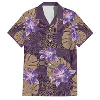 Hawaii Family Matching Short Sleeve Bodycon Dress and Hawaiian Shirt Purple Polynesian Monstera Patterns DT05 Dad's Shirt - Short Sleeve Purple - Polynesian Pride