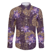 Hawaii Family Matching Short Sleeve Bodycon Dress and Hawaiian Shirt Purple Polynesian Monstera Patterns DT05 Dad's Shirt - Long Sleeve Purple - Polynesian Pride