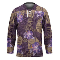 Hawaii Hockey Jersey Purple Polynesian Monstera Patterns - Polynesian Pride