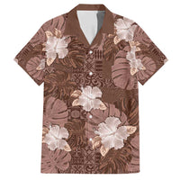 Hawaii Family Matching Long Sleeve Bodycon Dress and Hawaiian Shirt Brown Polynesian Monstera Patterns DT05 Dad's Shirt - Short Sleeve Brown - Polynesian Pride