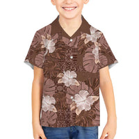 Hawaii Family Matching Long Sleeve Bodycon Dress and Hawaiian Shirt Brown Polynesian Monstera Patterns DT05 Son's Shirt Brown - Polynesian Pride