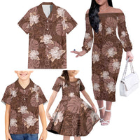 Hawaii Family Matching Off The Shoulder Long Sleeve Dress and Hawaiian Shirt Brown Polynesian Monstera Patterns DT05 - Polynesian Pride
