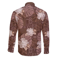 Hawaii Family Matching Off The Shoulder Long Sleeve Dress and Hawaiian Shirt Brown Polynesian Monstera Patterns DT05 - Polynesian Pride