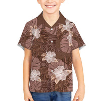 Hawaii Family Matching Short Sleeve Bodycon Dress and Hawaiian Shirt Brown Polynesian Monstera Patterns DT05 Son's Shirt Brown - Polynesian Pride