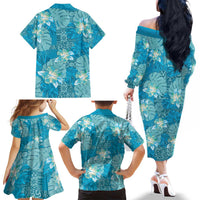 Hawaii Family Matching Off The Shoulder Long Sleeve Dress and Hawaiian Shirt Teal Polynesian Monstera Patterns DT05 - Polynesian Pride