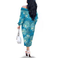 Hawaii Family Matching Off The Shoulder Long Sleeve Dress and Hawaiian Shirt Teal Polynesian Monstera Patterns DT05 - Polynesian Pride