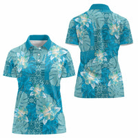 Hawaii Women Polo Shirt Teal Polynesian Monstera Patterns - Polynesian Pride
