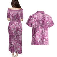 Hawaii Couples Matching Puletasi and Hawaiian Shirt Magenta Polynesian Monstera Patterns - Polynesian Pride