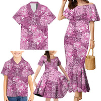 Hawaii Family Matching Mermaid Dress and Hawaiian Shirt Magenta Polynesian Monstera Patterns DT05 - Polynesian Pride