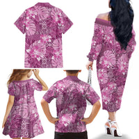 Hawaii Family Matching Off The Shoulder Long Sleeve Dress and Hawaiian Shirt Magenta Polynesian Monstera Patterns DT05 - Polynesian Pride