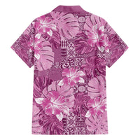 Hawaii Family Matching Off The Shoulder Long Sleeve Dress and Hawaiian Shirt Magenta Polynesian Monstera Patterns DT05 - Polynesian Pride
