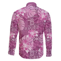 Hawaii Family Matching Off The Shoulder Long Sleeve Dress and Hawaiian Shirt Magenta Polynesian Monstera Patterns DT05 - Polynesian Pride