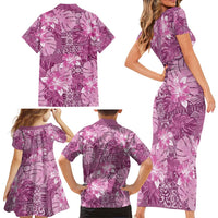 Hawaii Family Matching Short Sleeve Bodycon Dress and Hawaiian Shirt Magenta Polynesian Monstera Patterns DT05 - Polynesian Pride