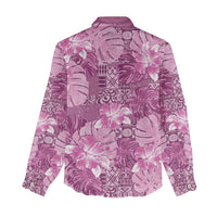 Hawaii Women Casual Shirt Magenta Polynesian Monstera Patterns - Polynesian Pride