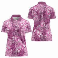 Hawaii Women Polo Shirt Magenta Polynesian Monstera Patterns - Polynesian Pride
